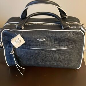 Coach Black Satchel with White Trim